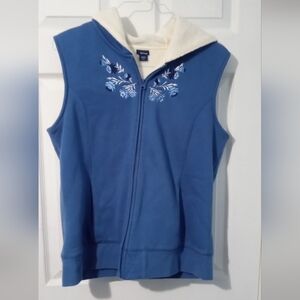 Basic Editions Blue Vest with White Embroidery